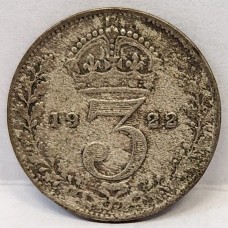 GREAT BRITAIN UK 1922 . THREEPENCE . VARIETY . DIE CRACKS